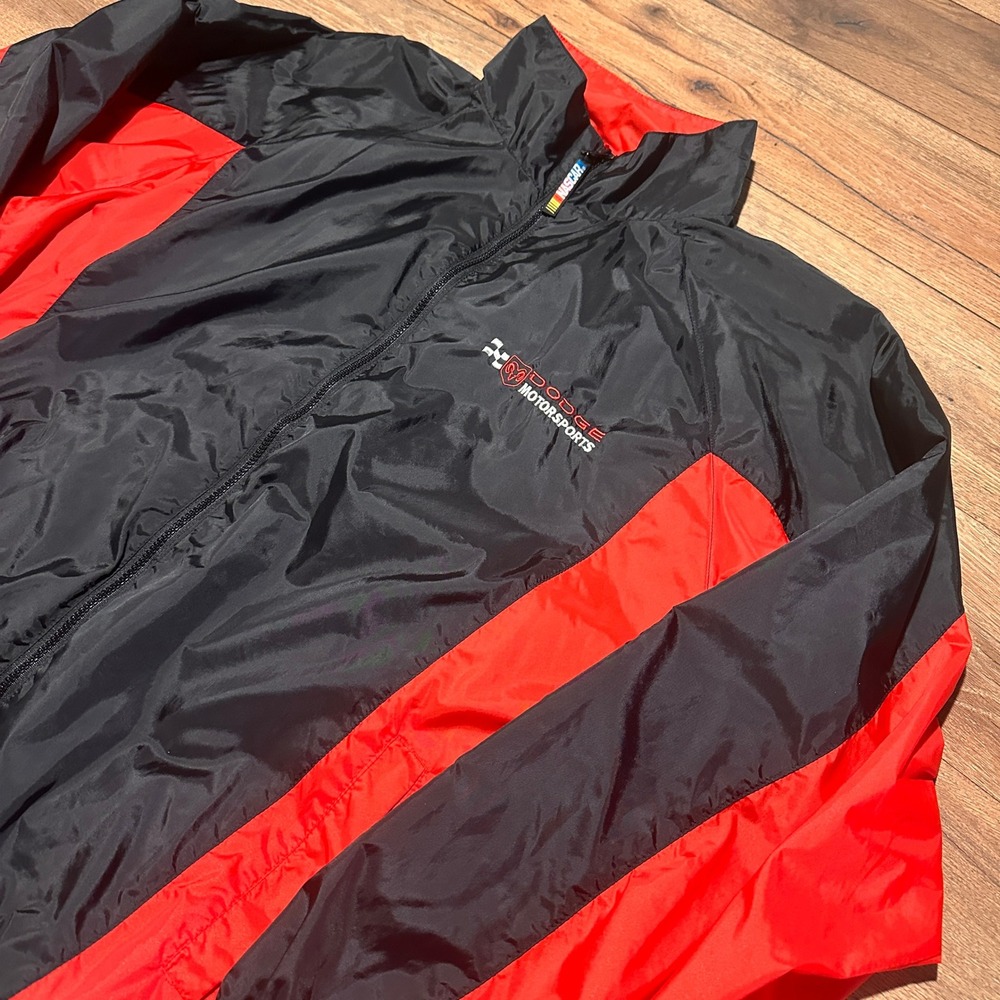 Vintage Checkered Flag Sports Dodge Motorsports Black Red Jacket Mens 2XL 2006
